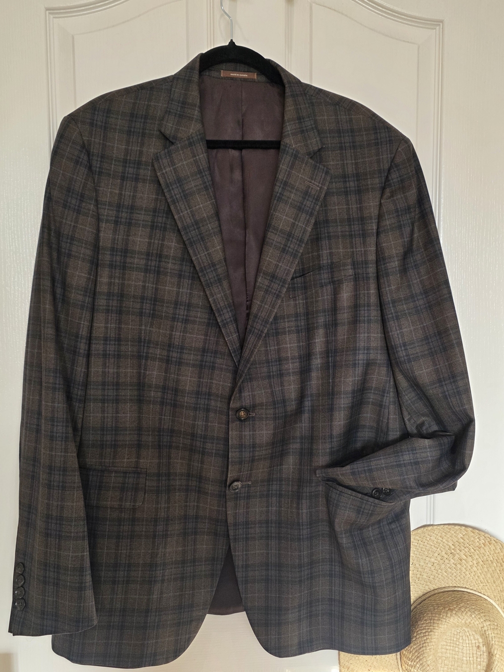 Peter Millar Brown and Gray Plaid Two-Button Sport Coat 46 See Measurements